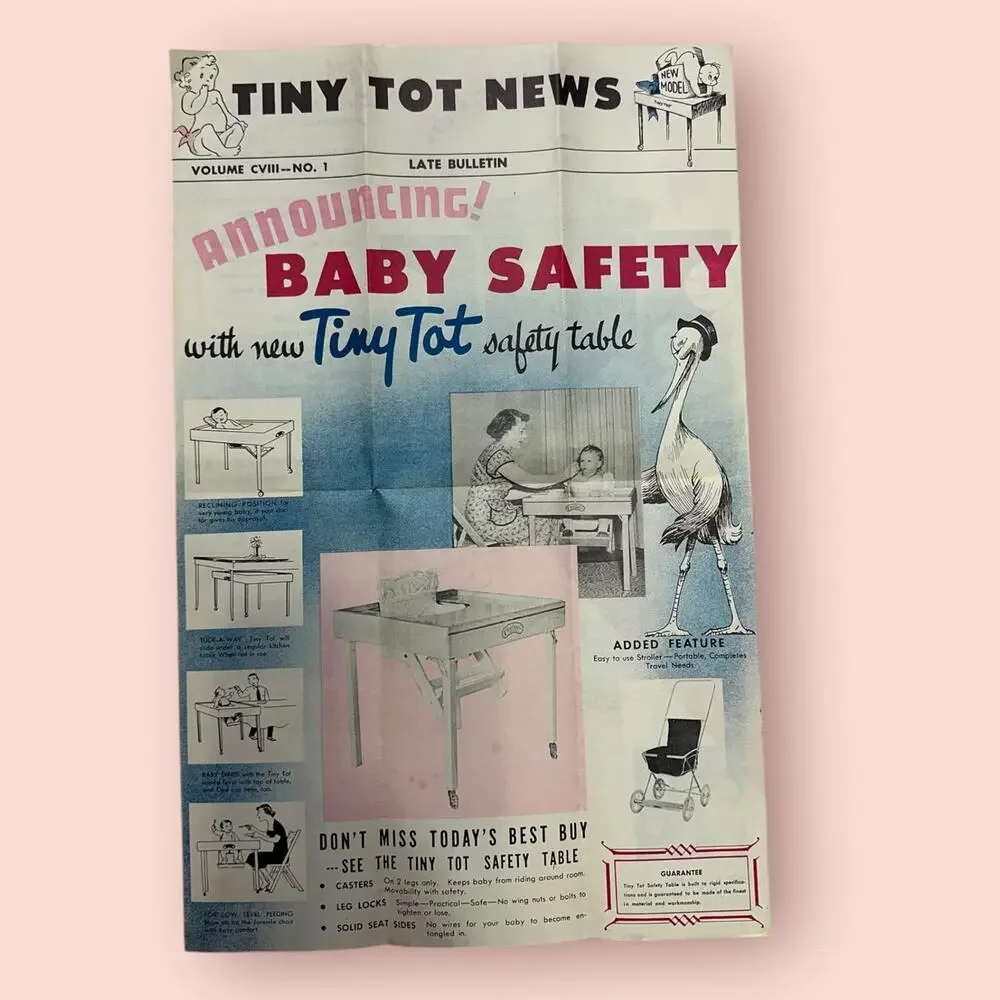 Vintage Safety Tiny Tot Table Kitchy Ad Mailer Babies Table Illustrated Cute